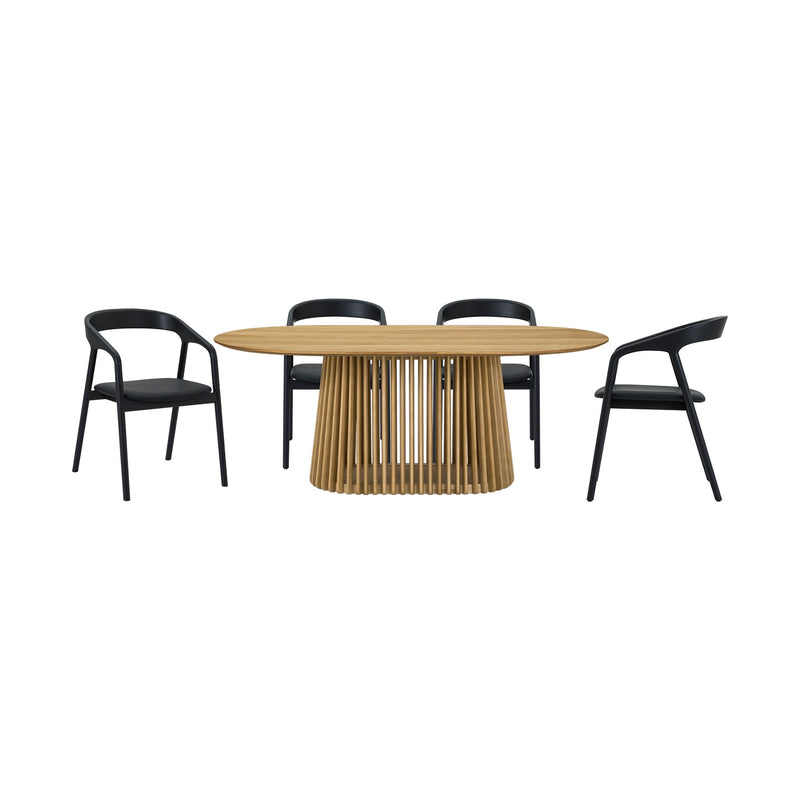 Pasadena Apache 5 Piece Oval Dining Set in Natural and Black Oak Finish with Faux Leather - Furniture City (CA)l