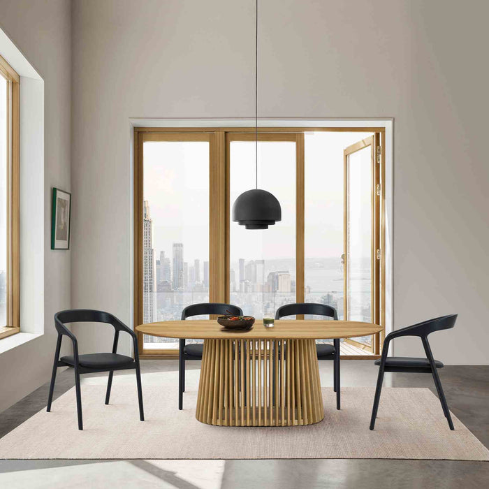 Pasadena Apache 5 Piece Oval Dining Set in Natural and Black Oak Finish with Faux Leather