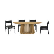 Pasadena Erie 5 Piece Oval Dining Set in Natural Oak Finish with Black Paper Cord Chairs - Furniture City (CA)l