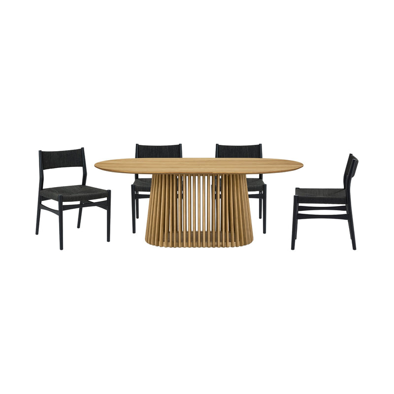 Pasadena Erie 5 Piece Oval Dining Set in Natural Oak Finish with Black Paper Cord Chairs - Furniture City (CA)l