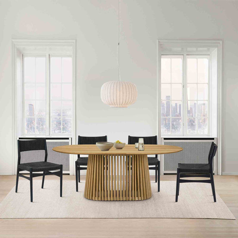 Pasadena Erie 5 Piece Oval Dining Set in Natural Oak Finish with Black Paper Cord Chairs - Furniture City (CA)l