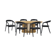 Pasadena Apache 7 Piece Oval Dining Set in Natural and Black Oak Finish with Faux Leather - Furniture City (CA)l