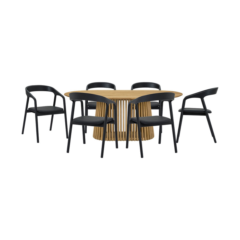 Pasadena Apache 7 Piece Oval Dining Set in Natural and Black Oak Finish with Faux Leather - Furniture City (CA)l