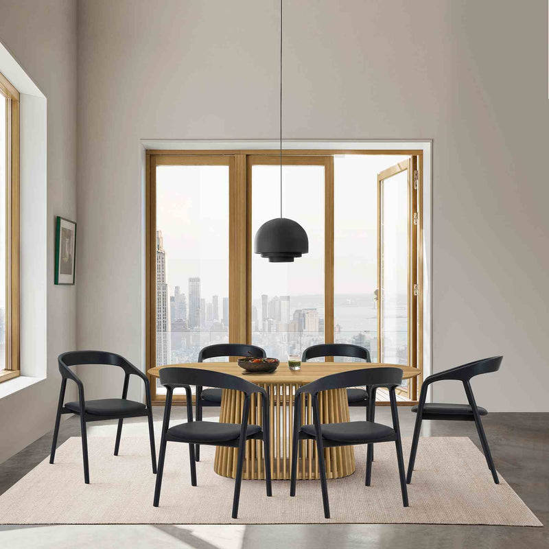 Pasadena Apache 7 Piece Oval Dining Set in Natural and Black Oak Finish with Faux Leather - Furniture City (CA)l