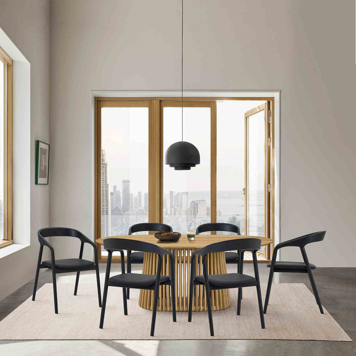 Pasadena Apache 7 Piece Oval Dining Set in Natural and Black Oak Finish with Faux Leather