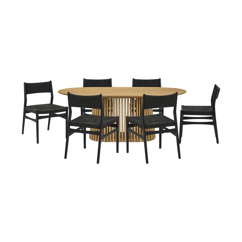 Pasadena Erie 7 Piece Oval Dining Set in Natural Oak Finish with Black Paper Cord Chairs - Furniture City (CA)l