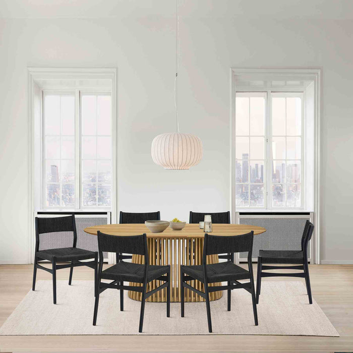 Pasadena Erie 7 Piece Oval Dining Set in Natural Oak Finish with Black Paper Cord Chairs