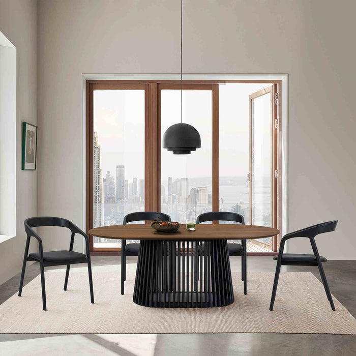 Pasadena Apache 5 Piece Oval Dining Set in Walnut and Black Oak Finish with Faux Leather