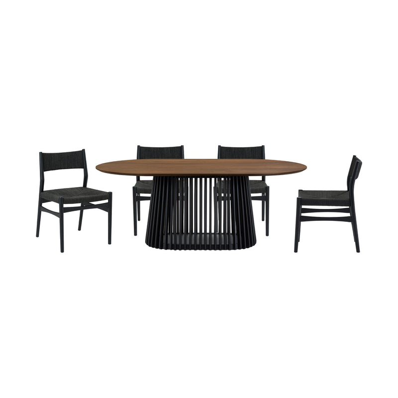 Pasadena Erie 5 Piece Oval Dining Set in Walnut and Black Finish with Paper Cord Chairs - Furniture City (CA)l
