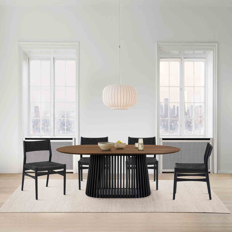Pasadena Erie 5 Piece Oval Dining Set in Walnut and Black Finish with Paper Cord Chairs - Furniture City (CA)l