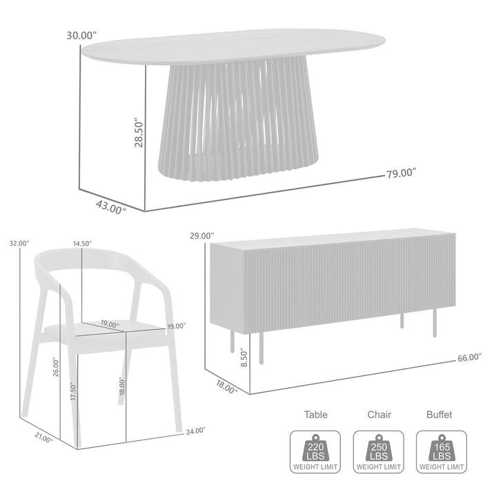 Pasadena Apache 6 Piece Oval Dining Set with Buffet in Walnut and Black Oak Finish