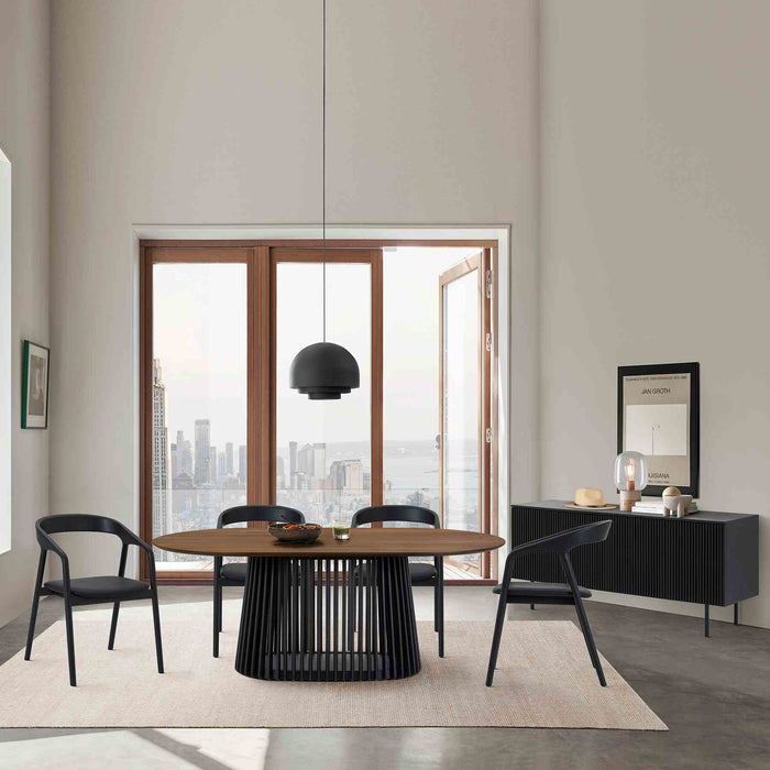 Pasadena Apache 6 Piece Oval Dining Set with Buffet in Walnut and Black Oak Finish