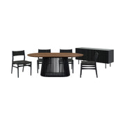Pasadena Erie 6 Piece Oval Dining Set with Buffet and Paper Cord Chairs in Black Finish with Walnut Finish Table Top - Furniture City (CA)l