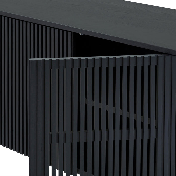 Pasadena Erie 6 Piece Oval Dining Set with Buffet and Paper Cord Chairs in Black Finish with Walnut Finish Table Top