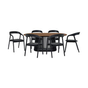 Pasadena Apache 7 Piece Oval Dining Set in Walnut and Black Oak Finish with Faux Leather - Furniture City (CA)l