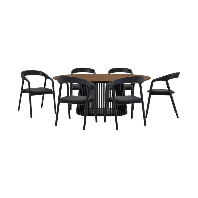 Pasadena Apache 7 Piece Oval Dining Set in Walnut and Black Oak Finish with Faux Leather - Furniture City (CA)l