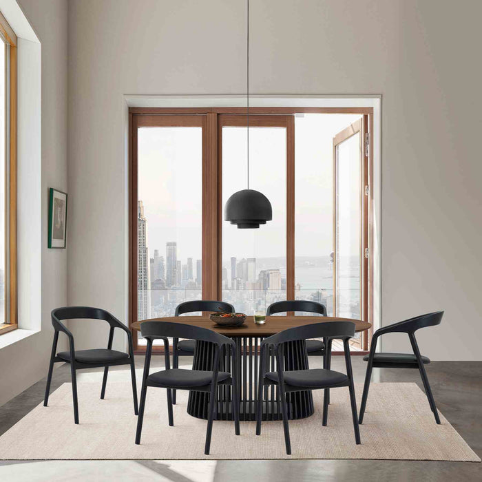 Pasadena Apache 7 Piece Oval Dining Set in Walnut and Black Oak Finish with Faux Leather