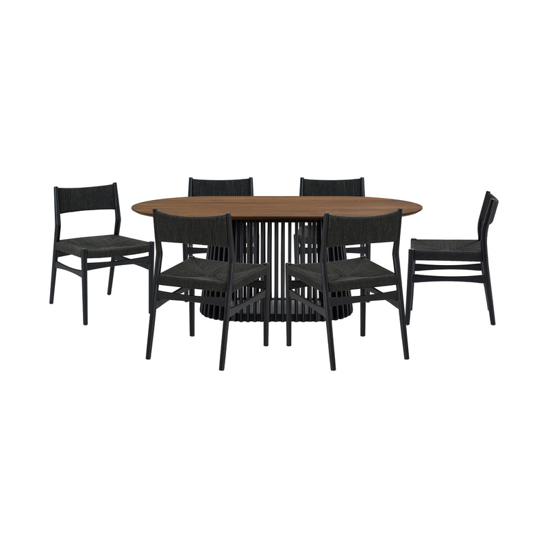 Pasadena Erie 7 Piece Oval Dining Set in Walnut and Black Finish with Paper Cord Chairs - Furniture City (CA)l