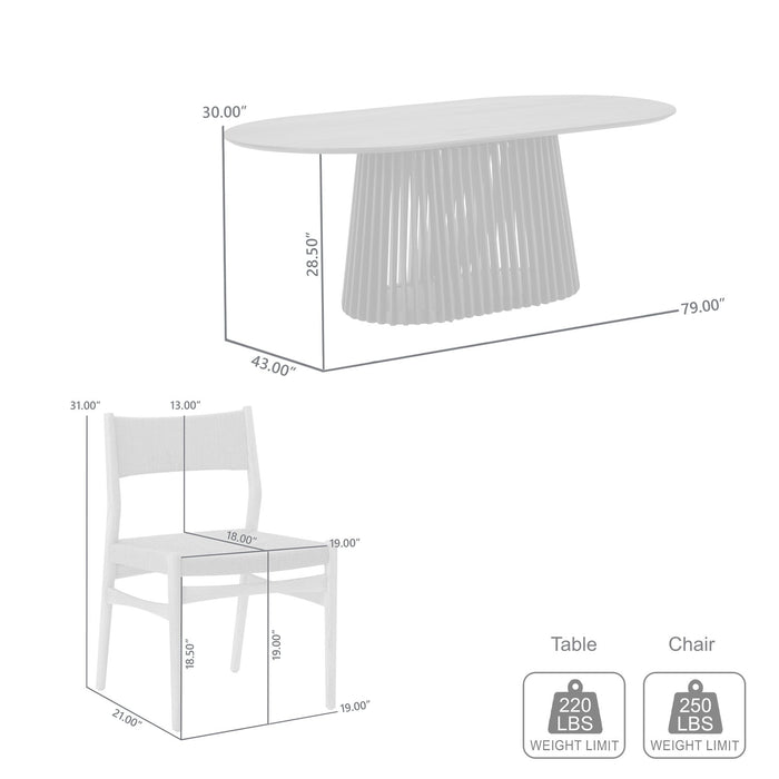 Pasadena Erie 7 Piece Oval Dining Set in Walnut and Black Finish with Paper Cord Chairs