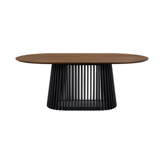 Pasadena Erie 7 Piece Oval Dining Set in Walnut and Black Finish with Paper Cord Chairs