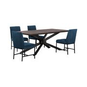 Pirate and Napoli 5 Piece Modern Dining Set in Brown Acacia Wood and Blue Fabric - Furniture City (CA)l