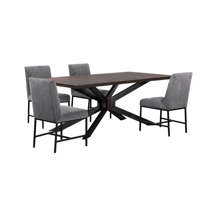 Pirate and Gray Velvet Napoli 5 Piece Modern Dining Set