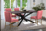 Pirate and Memphis 5 Piece Modern Dining Set in Brown Acacia Wood and Pink Velvet Fabric - Furniture City (CA)l