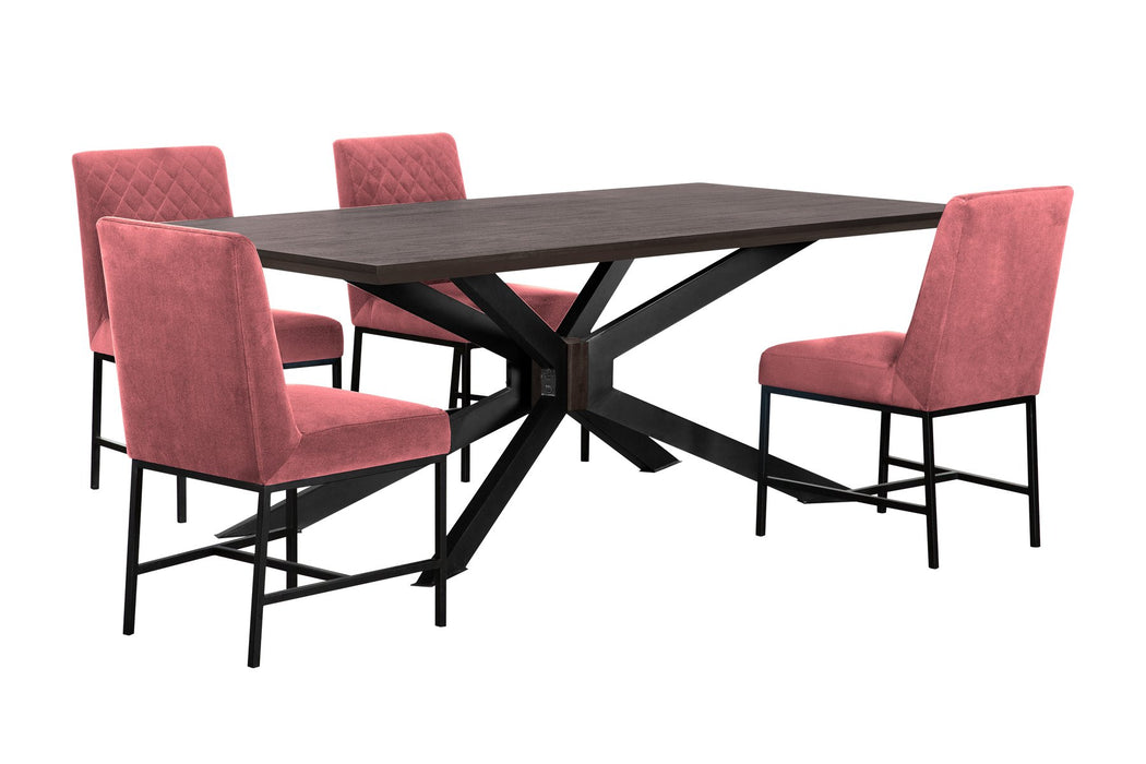Pirate and Napoli 5 Piece Modern Dining Set in Brown Acacia Wood and Pink Fabric