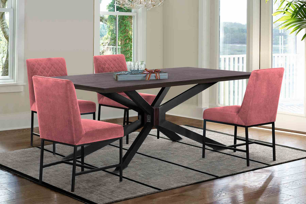 Pirate and Napoli 5 Piece Modern Dining Set in Brown Acacia Wood and Pink Fabric