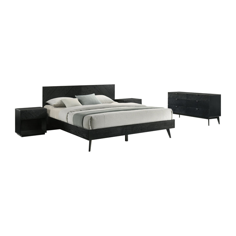 Petra King 4 Piece Wood Bedroom Set in Black Finish - Furniture City (CA)l