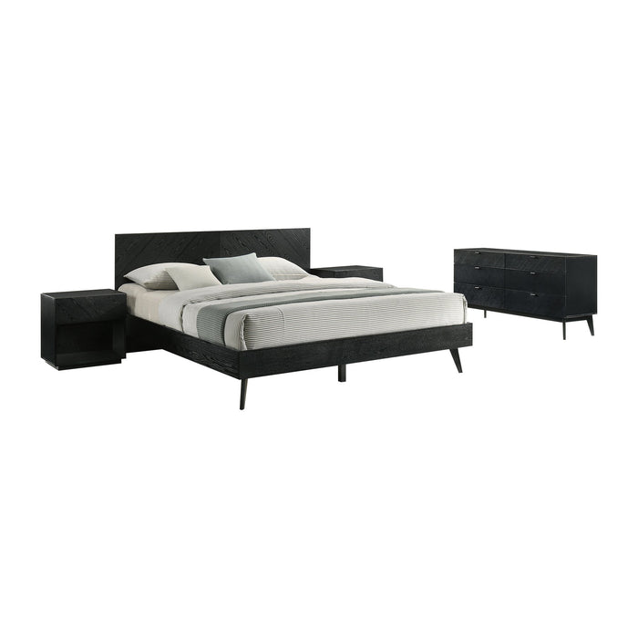 Petra King 4 Piece Wood Bedroom Set in Black Finish