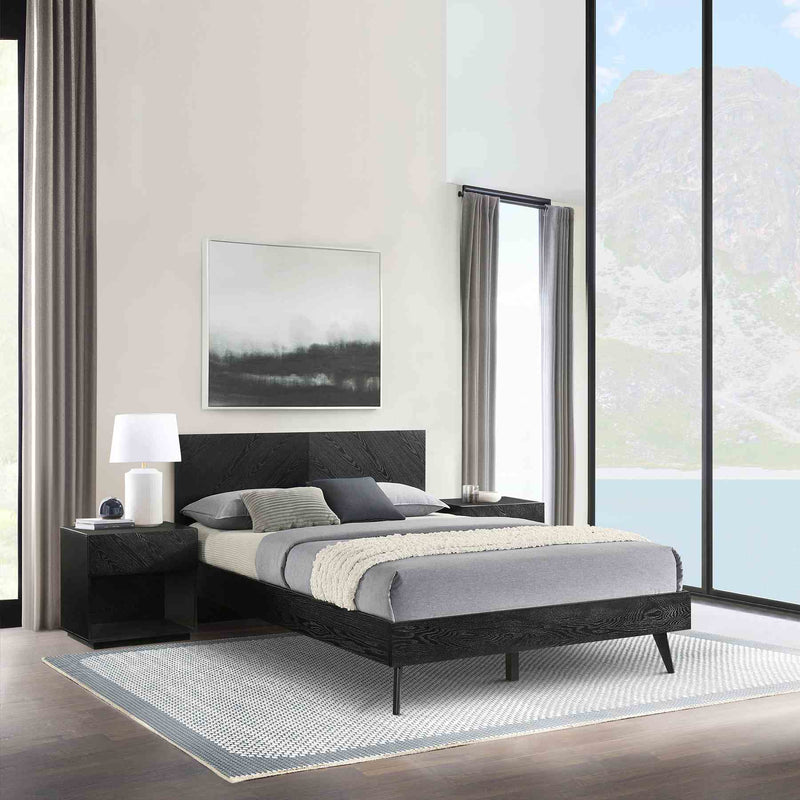 Petra Queen 3 Piece Wood Bedroom Set in Black Finish - Furniture City (CA)l