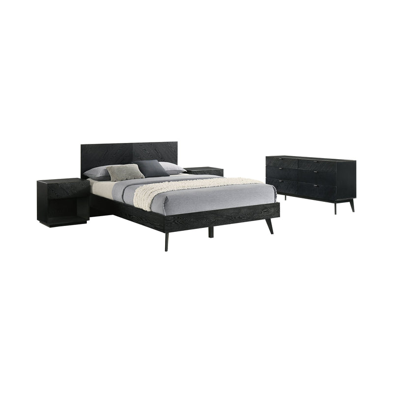 Petra Queen 4 Piece Wood Bedroom Set in Black Finish - Furniture City (CA)l
