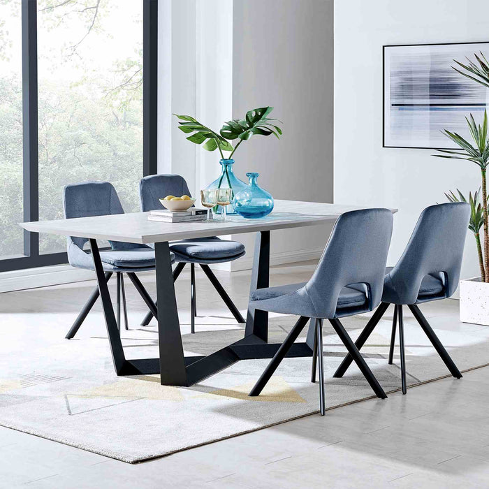 Radford and Lexi 5 Piece Modern Rectangular Dining Set in Light Gray Melamine Wood and Blue Fabric