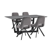 Radford and Lexi 5 Piece Modern Rectangular Dining Set in Black Melamine Wood and Gray Fabric - Furniture City (CA)l