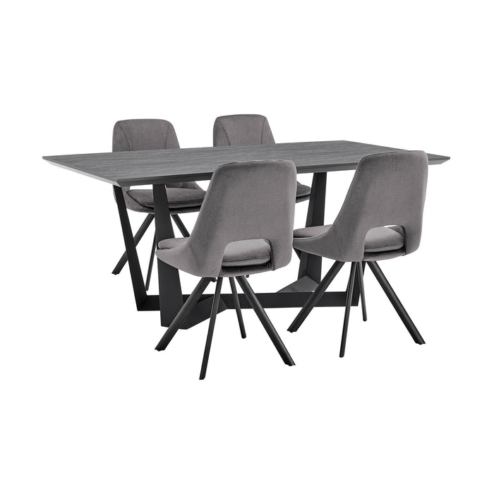 Radford and Lexi 5 Piece Modern Rectangular Dining Set in Black Melamine Wood and Gray Fabric
