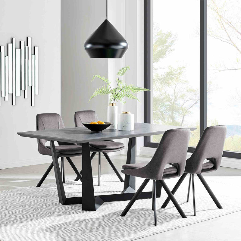 Radford and Lexi 5 Piece Modern Rectangular Dining Set in Black Melamine Wood and Gray Fabric - Furniture City (CA)l