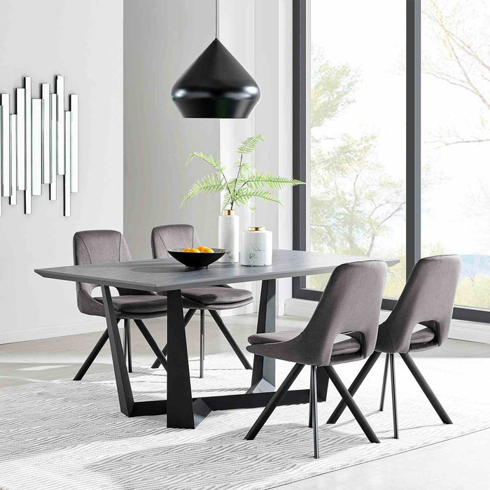 Radford and Lexi 5 Piece Modern Rectangular Dining Set in Black Melamine Wood and Gray Fabric