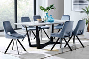 Radford and Lexi 7 Piece Modern Rectangular Dining Set in Light Gray Melamine Wood and Blue - Furniture City (CA)l
