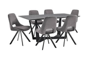 Radford and Lexi 7 Piece Modern Rectangular Dining Set in Light Gray Melamine Wood and Gray Fabric - Furniture City (CA)l