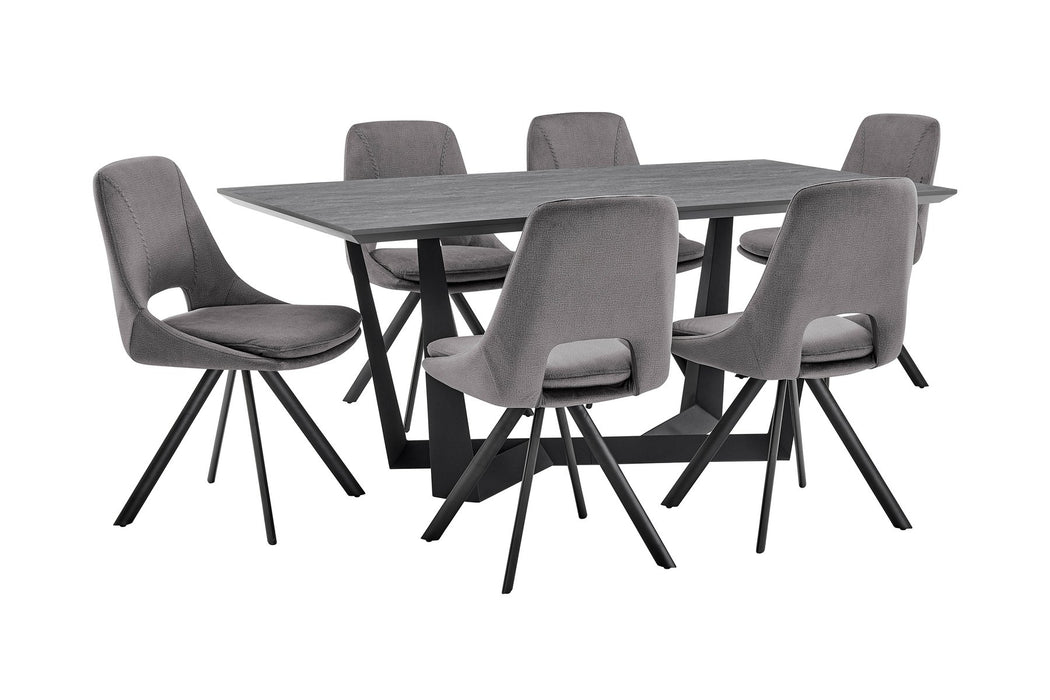 Radford and Lexi 7 Piece Modern Rectangular Dining Set in Light Gray Melamine Wood and Gray Fabric