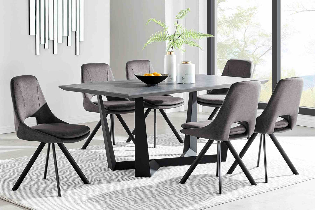 Radford and Lexi 7 Piece Modern Rectangular Dining Set in Light Gray Melamine Wood and Gray Fabric