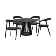 Pasadena Apache 5 Piece Round Dining Set in Black Oak Finish with Black Faux Leather - Furniture City (CA)l