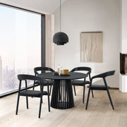 Pasadena Apache 5 Piece Round Dining Set in Black Oak Finish with Black Faux Leather - Furniture City (CA)l