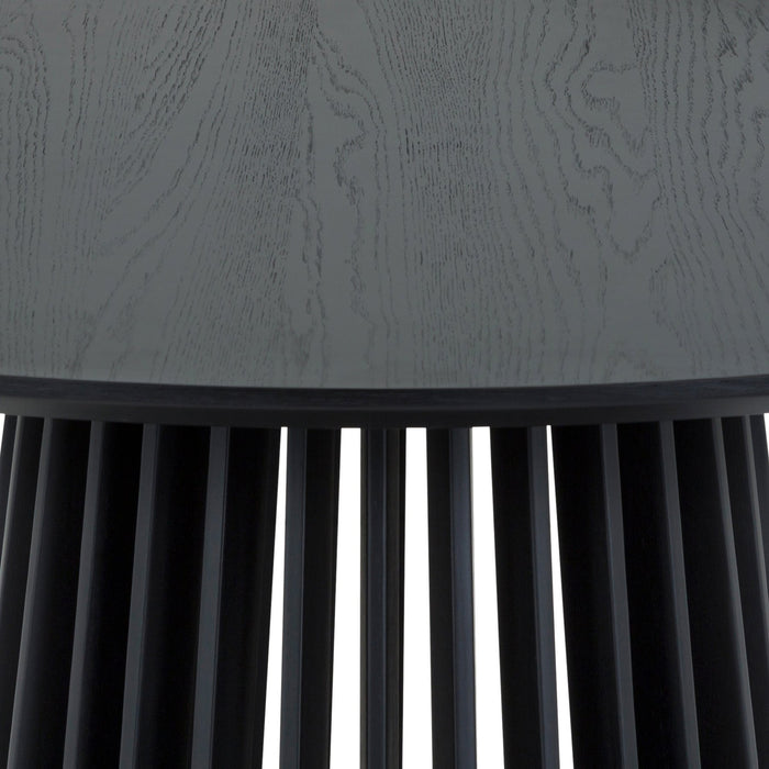 Pasadena Apache 5 Piece Round Dining Set in Black Oak Finish with Black Faux Leather