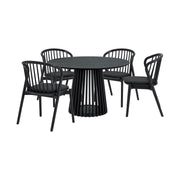 Pasadena Echo 5 Piece Round Dining Set in Black Oak Finish with Black Faux Leather - Furniture City (CA)l