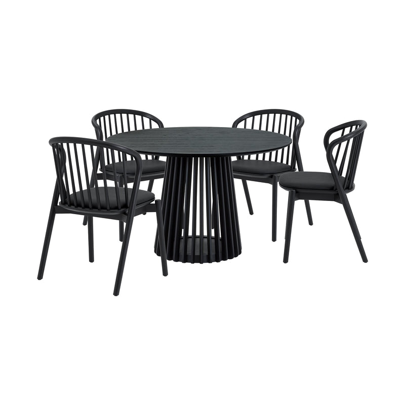 Pasadena Echo 5 Piece Round Dining Set in Black Oak Finish with Black Faux Leather - Furniture City (CA)l