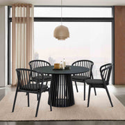 Pasadena Echo 5 Piece Round Dining Set in Black Oak Finish with Black Faux Leather - Furniture City (CA)l