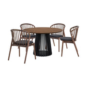 Pasadena Echo 5 Piece Round Dining Set with Walnut and Black Finish Table and Walnut Finish Chairs - Furniture City (CA)l