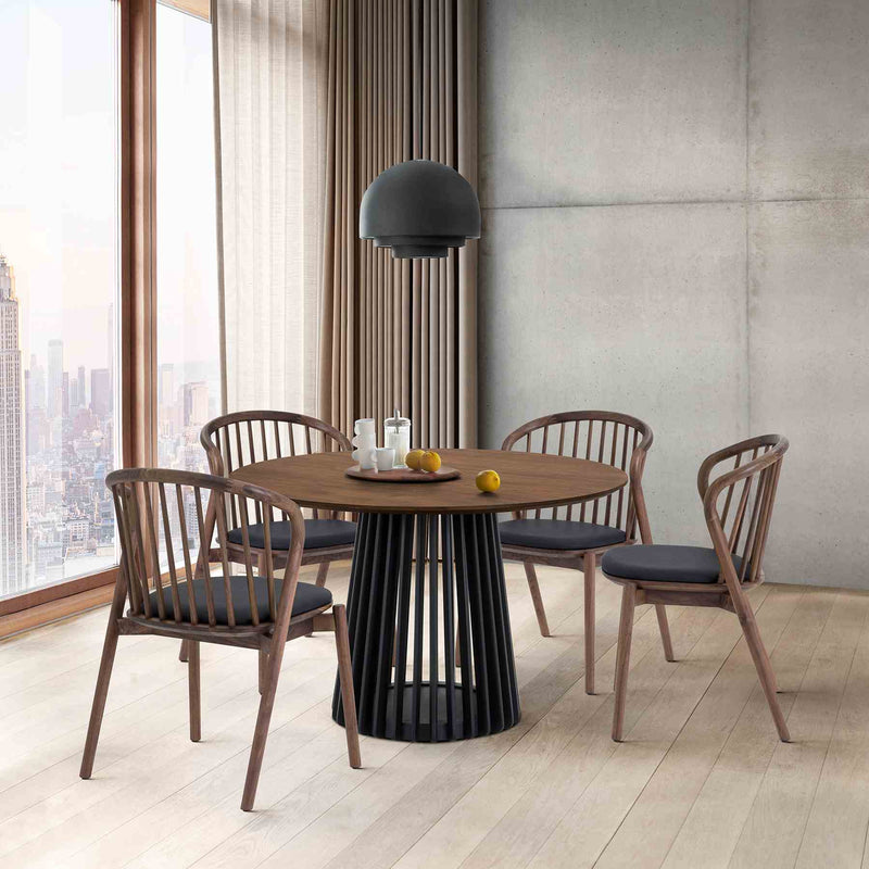Pasadena Echo 5 Piece Round Dining Set with Walnut and Black Finish Table and Walnut Finish Chairs - Furniture City (CA)l